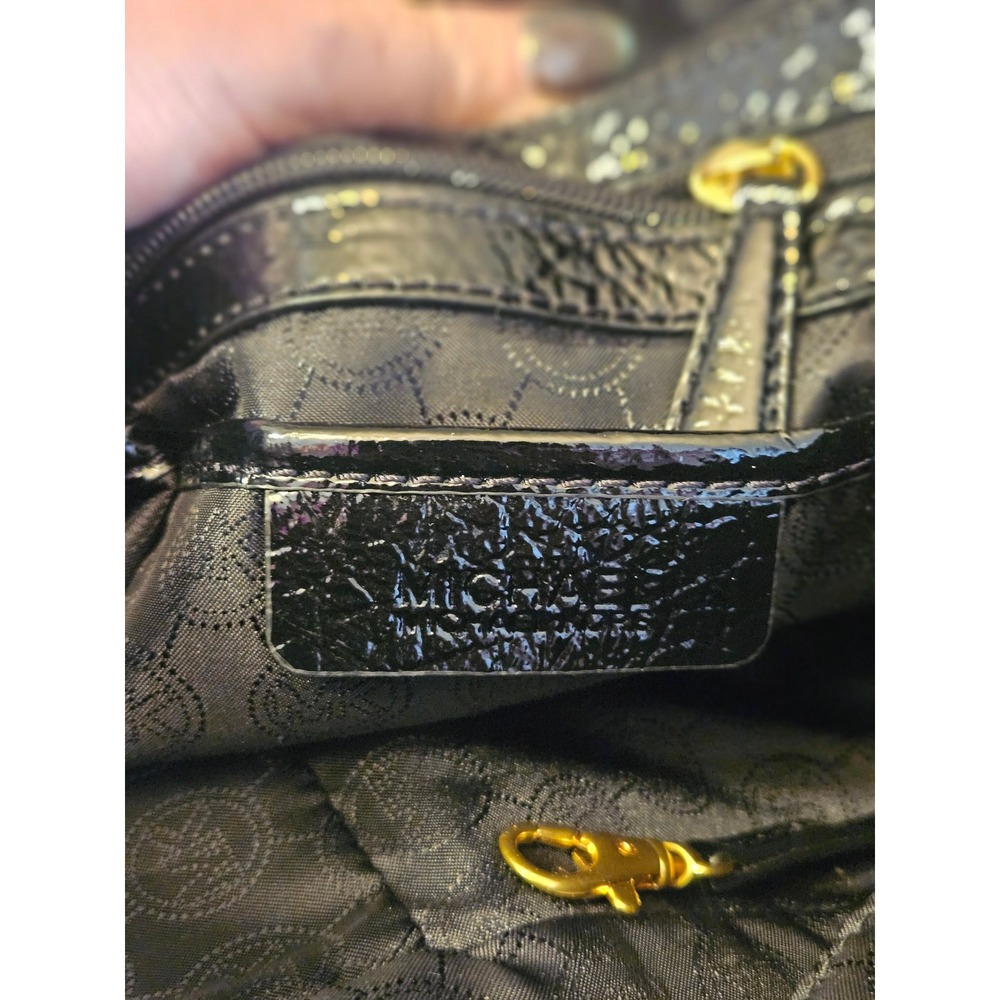 Michael Kors Fulton Black Crinkled Patent Leather Hobo Bag Gold Chain Strap - Picture 11 of 11
